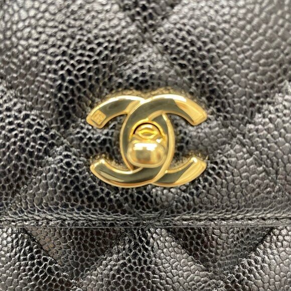 Authentic CHANEL 24K CC Caviar Vintage Kelly Quilted Flap Bag Black Purse Handle - Picture 11 of 15